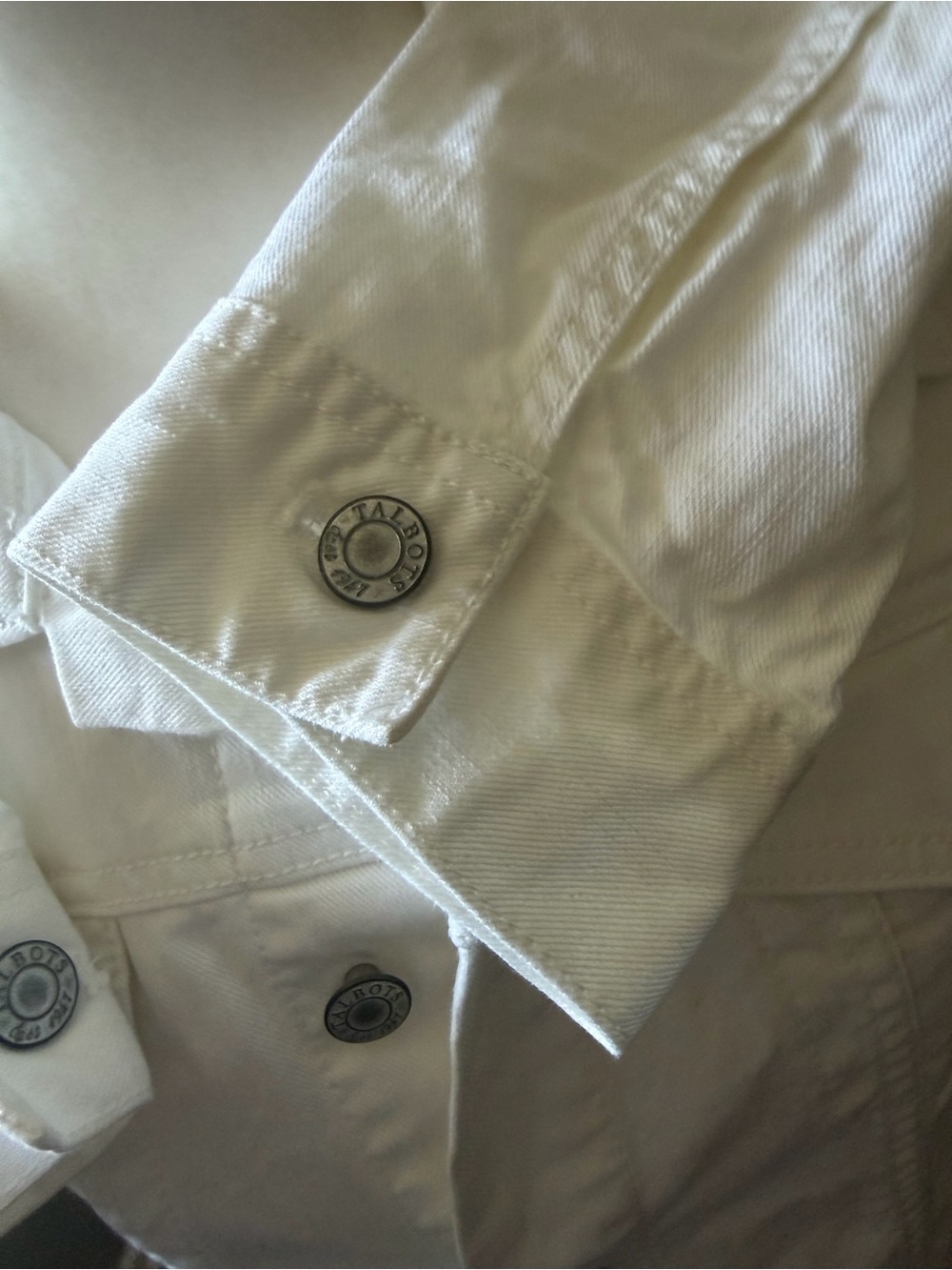 Talbots White Stretch Denim Jacket Medium Classic Button Front Cotton Blend - Picture 7 of 10